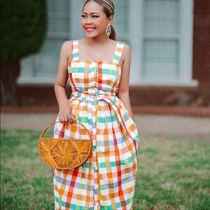 Christopher John Rogers Target Plaid Belted Dress Multicolor Gingham